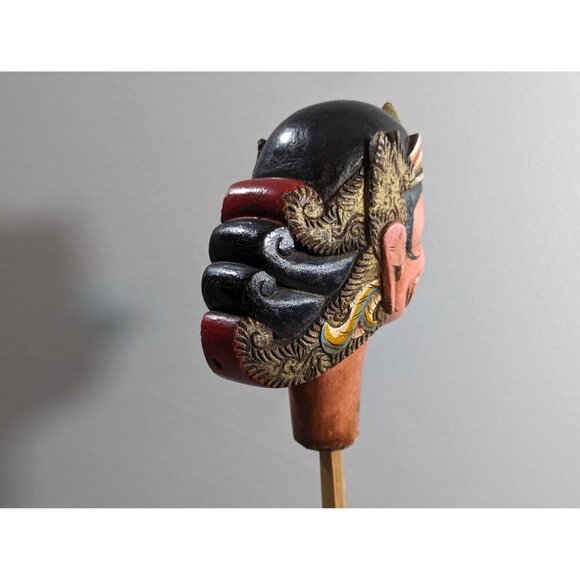 Vintage Wayang Golek puppet HEAD ONLY, wood carved creepy doll head, Indonesian - Picture 3 of 9